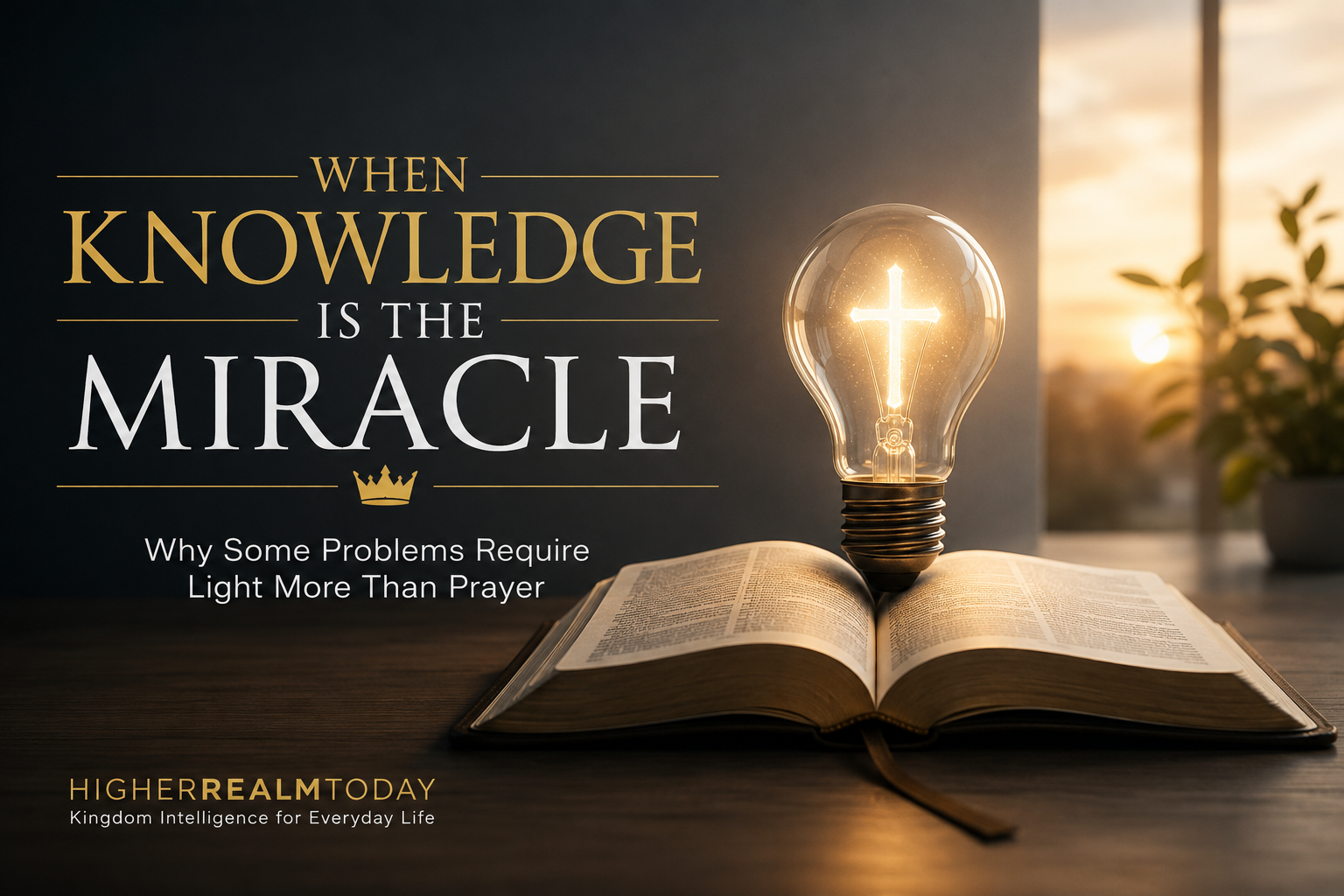 When Knowledge Is the Miracle image of Open Bible and glowing light bulb symbolizing biblical knowledge, wisdom, and the role of understanding in solving problems.